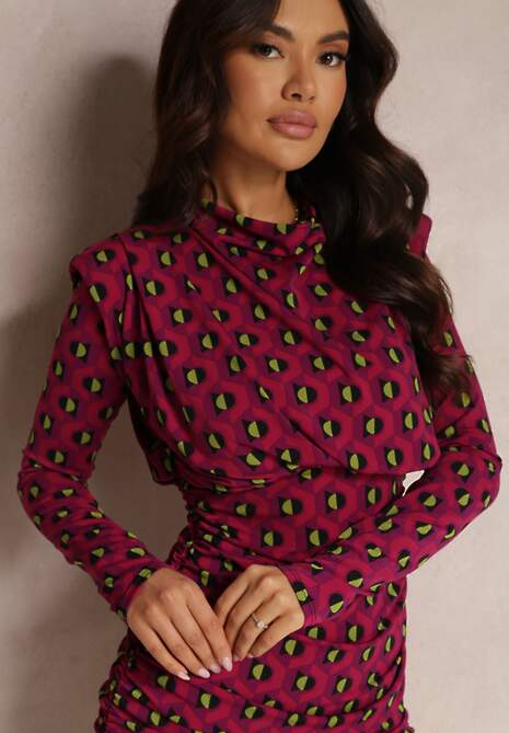 Fuksjowa Sukienka Dopasowana w Geometryczny Wzór Gishi