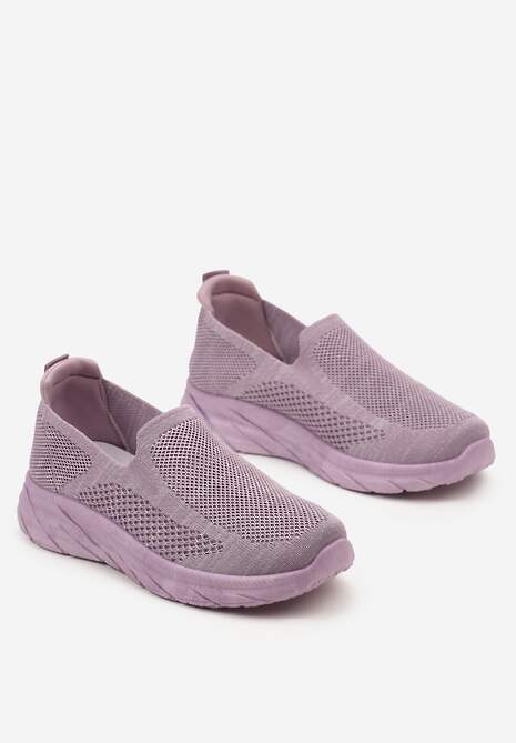 Fioletowe Płaskie Casualowe Buty Sportowe na Tłoczonej Podeszwie Carlemia