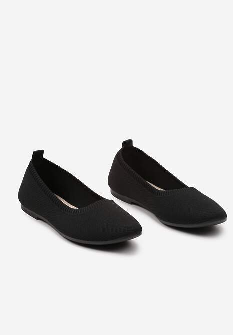 Czarne Balerinki z Okrągłym Noskiem i Materiałową Cholewką Mililena