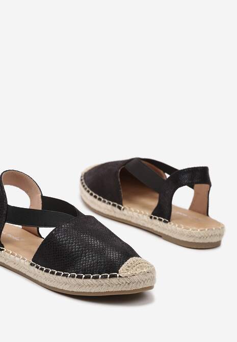 Czarne Espadryle z Ekoskóry na Płaskiej Podeszwie Cecilas