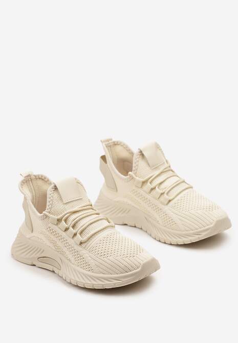 Beżowe Buty Sportowe na Platformie ze Sznurowaniem Adelmarie