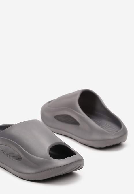 Jasnoszare Casualowe Klapki z Pianki na Platformie Ozdobione Wycięciem z Boku Aznelia