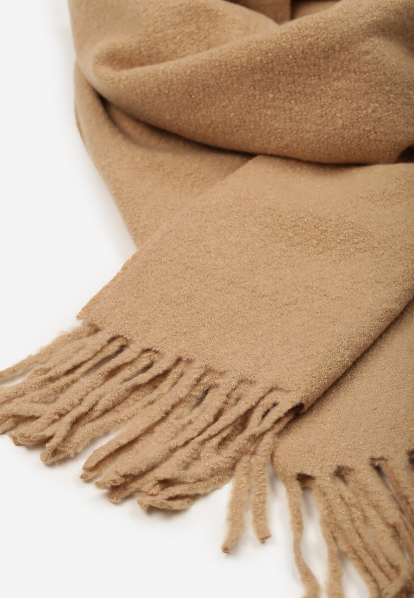 Ciemnobeżowy Gładki Szalik z Frędzlami Vetimare