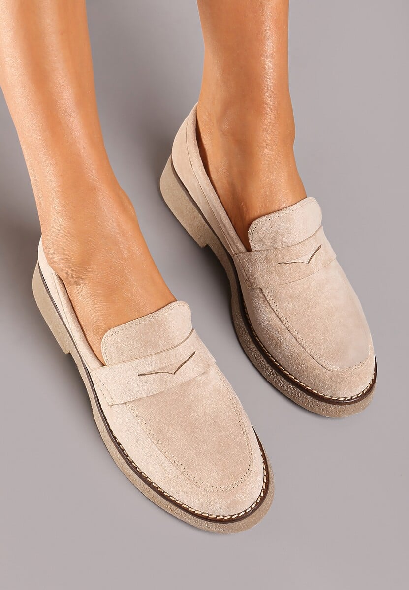 Beżowe Mokasyny z Ekozamszu na Grubej Podeszwie Belirra