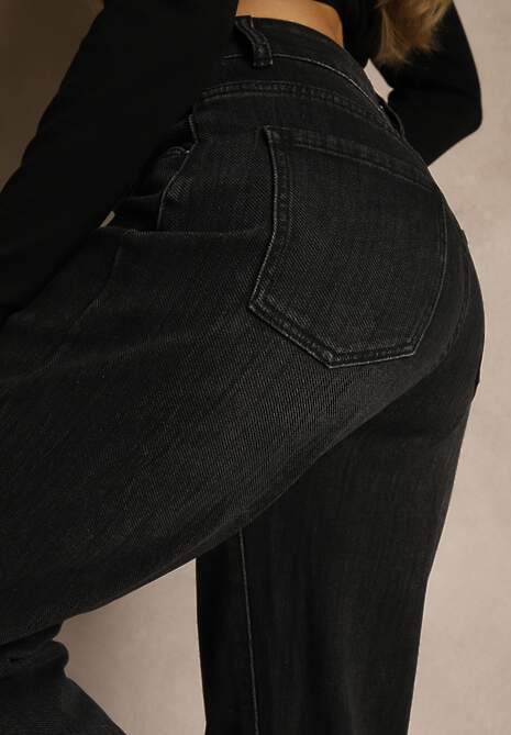 Czarne Jeansy Mom Fit High Waist z Dodatkiem Wiskozy Aclonea