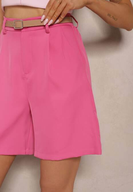 Fuksjowe Szorty z Wiskozą w Eleganckim Stylu z Paskiem Relemira