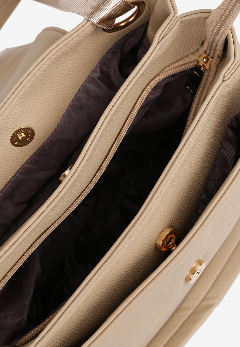 Beżowa Torebka na Ramię w Klasycznym Stylu z Klapą Idaletia