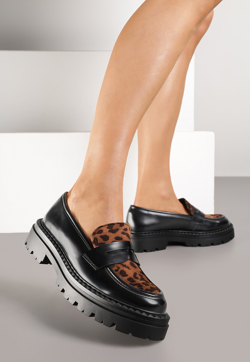 Panterkowe Mokasyny Lakierowane na Tłoczonej Platformie Livendie