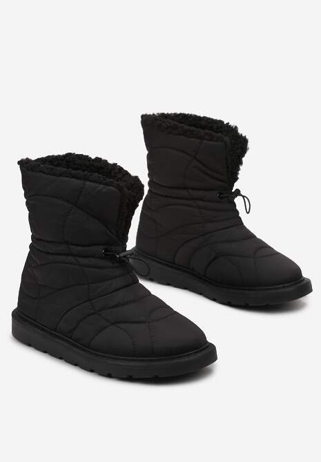 Czarne Śniegowce ze Ściągaczem i Ozdobnym Barankiem Tytusore