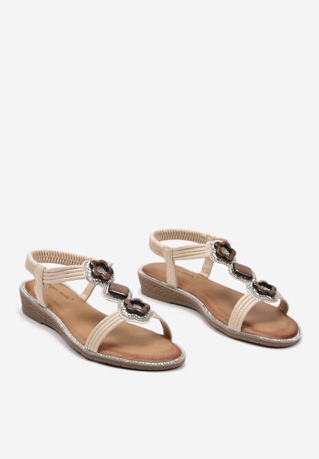 Beżowe Sandały Boho z Plecionymi Paseczkami i Kryształkami Niusa