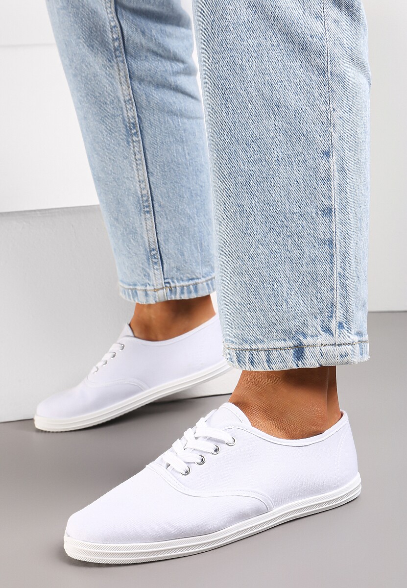 Niebieskie Klasyczne Sznurowane Tenisówki na Płaskiej Podeszwie Efona