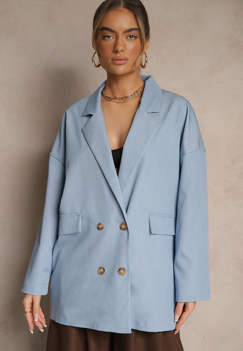 Beżowa Dwurzędowa Marynarka z Wiskozą o Pudełkowym Fasonie Stellirae