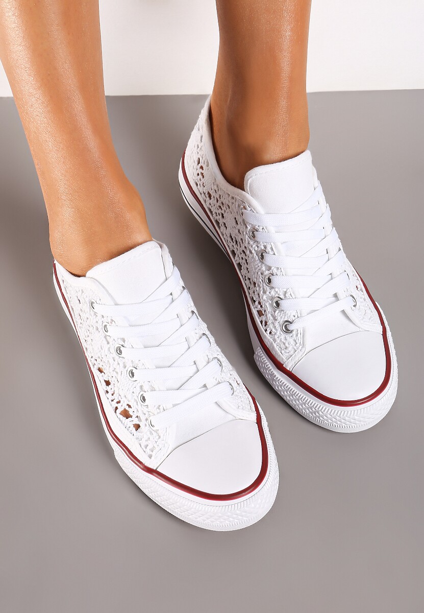 Białe Ażurowe Trampki pod Kostkę ze Sznurowaniami Zelimia