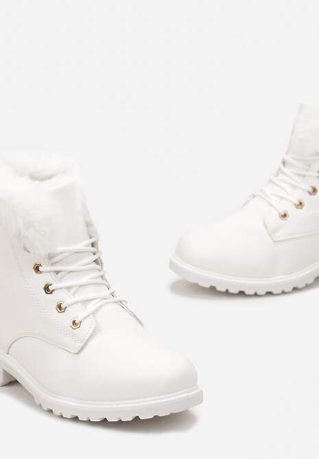 Białe Ocieplone Botki Trapery z Futerkiem Wokół Cholewki Atuval