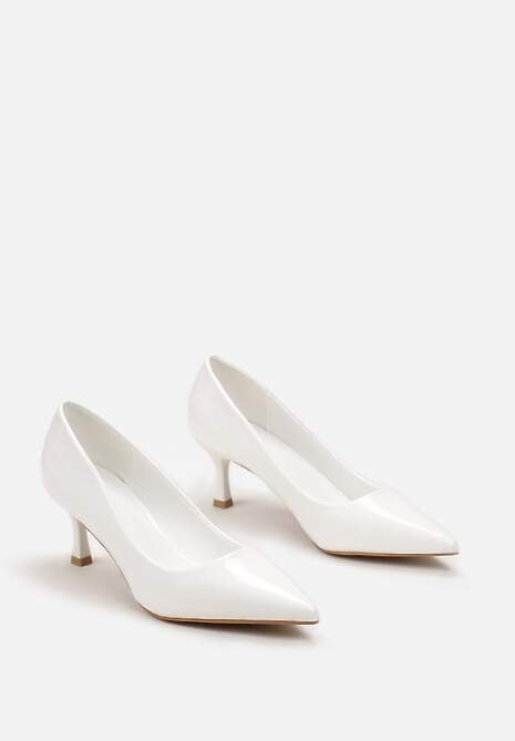 Białe Lakierowane Czółenka na Szpilce ze Szpiczastym Noskiem Ringessa