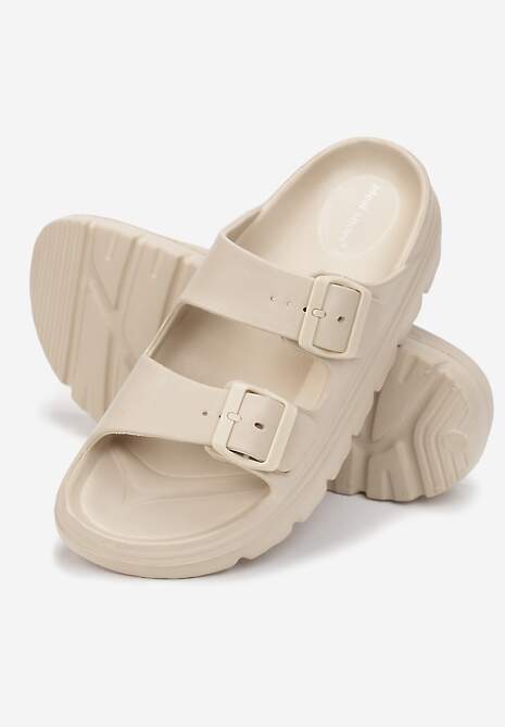 Beżowe Klapki z Regulowanymi Paskami na Platformie Idama
