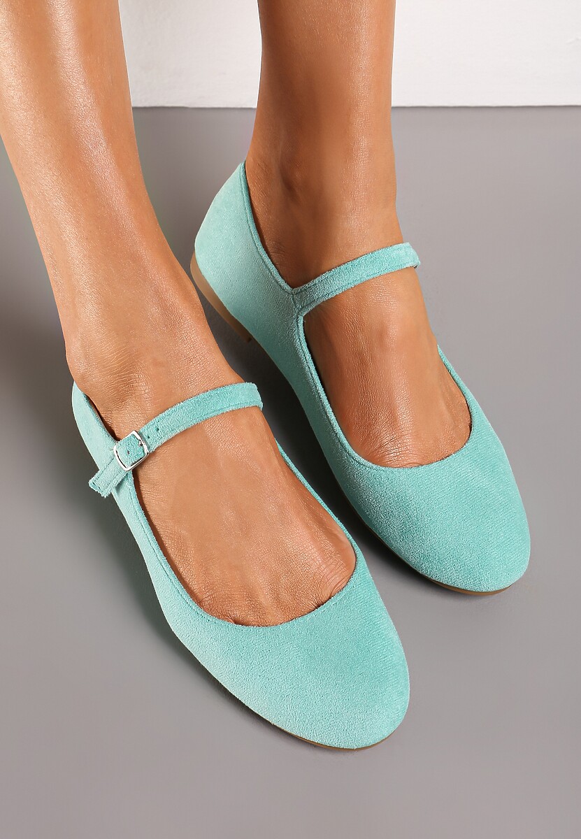 Miętowe Balerinki z Zapięciem na Sprzączkę z Ekozamszu Loraleima
