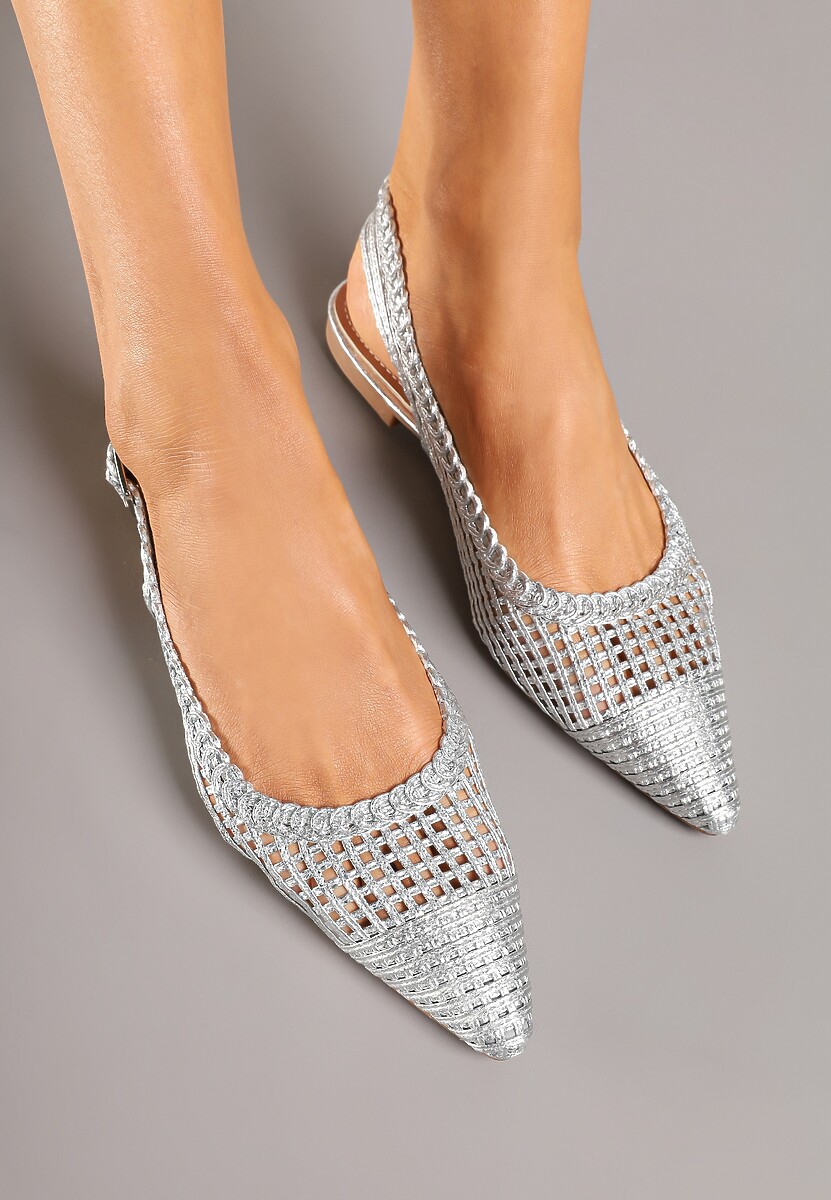 Srebrne Sandały Szydełkowe z Noskiem w Szpic i Odkrytą Piętą Tillissea