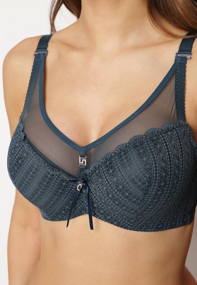 Ciemnozielony Biustonosz Full Cup z Koronką i Zawieszką z Cyrkoniami Nomalia