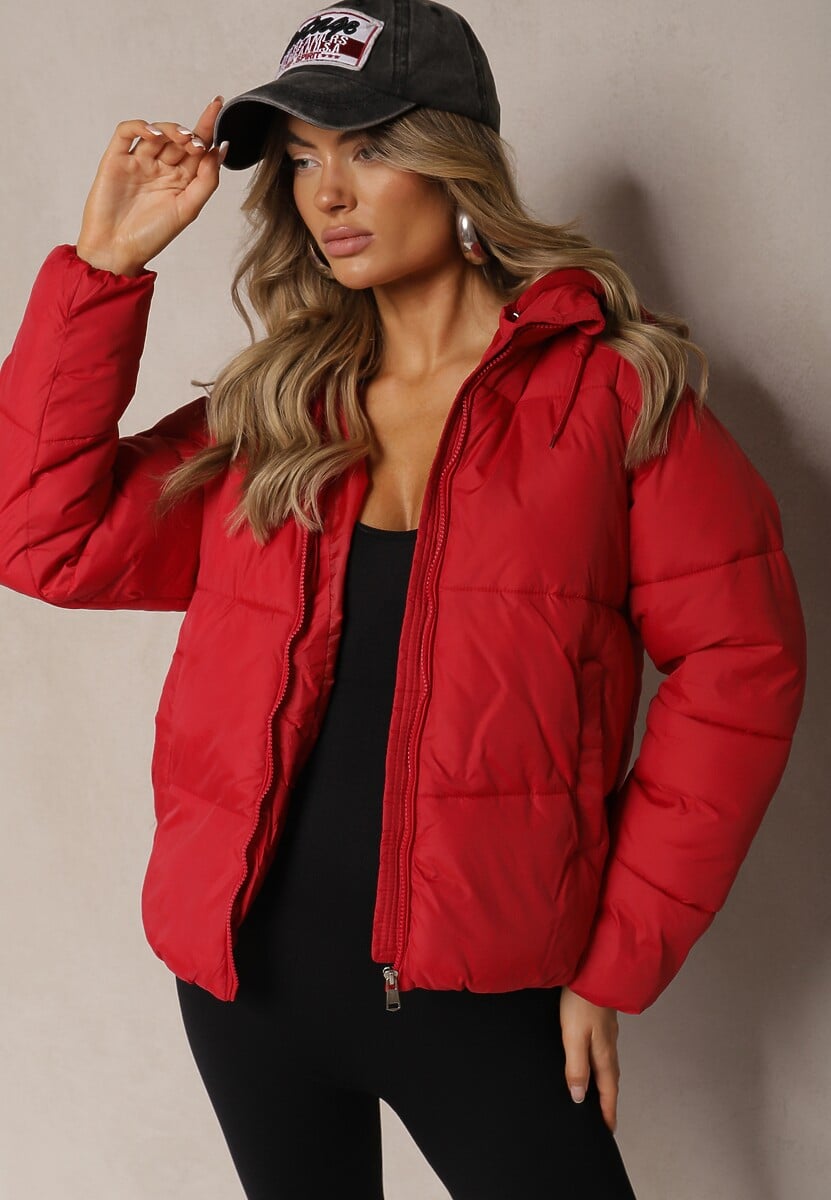 Ciemnobeżowa Kurtka Pikowana Wykończona Kapturem Aviatoria