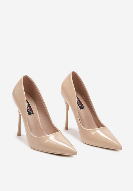 Beżowe Lakierowane Szpilki z Cyrkoniami Erolia