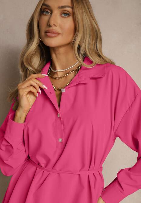 Fuksjowa Sukienka Koszulowa Typu Bombka Ozdobiona Paskiem Lavirivae