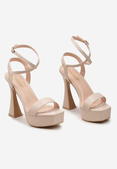 Beżowe Wysokie Sandały na Klepsydrowym Obcasie i Platformie Adrianca