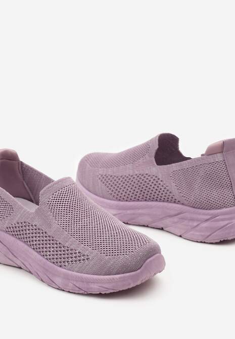 Fioletowe Płaskie Casualowe Buty Sportowe na Tłoczonej Podeszwie Carlemia
