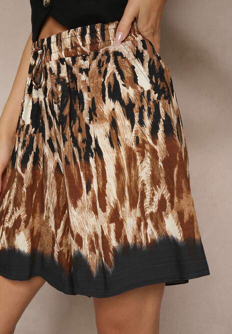 Czarno-Brązowe Szorty z Wiskozy w Panterkę Divirella