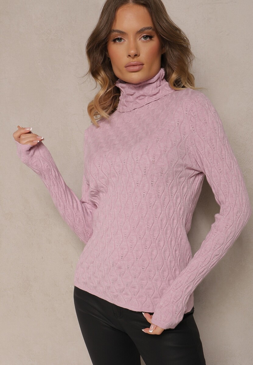 Jasnofioletowy Golf z Wiskozą w Tłoczony Wzór Przeszyty Metaliczną Nitką Neldora