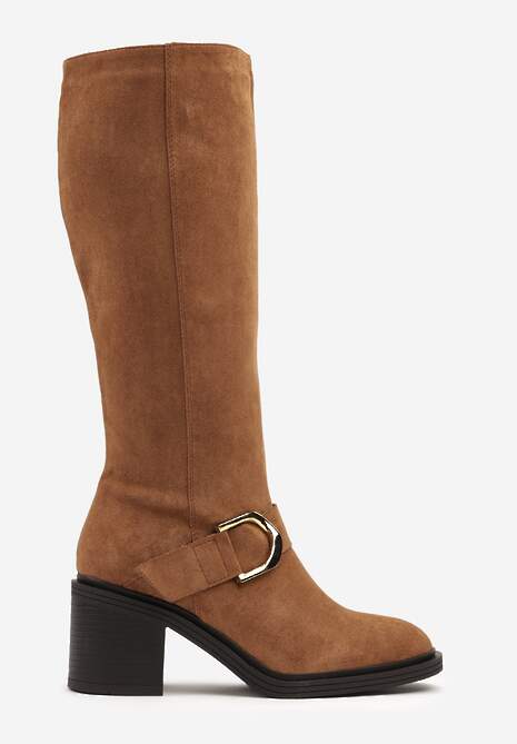 Brązowe Kozaki Vices na Słupku z Ozdobną Klamrą i Ociepleniem Moriti