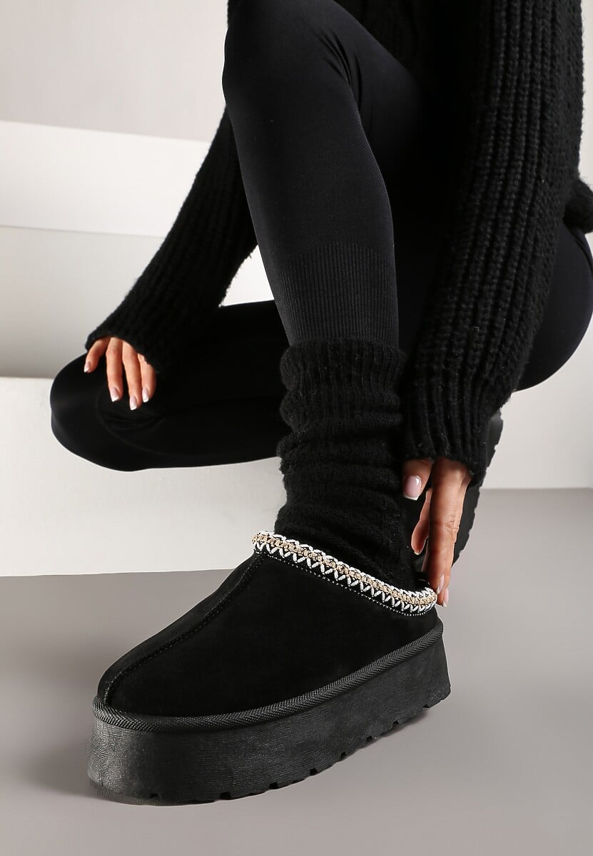 Czarne Krótkie Śniegowce na Platformie Emalith