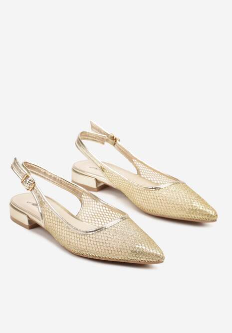 Złote Siateczkowe Sandały z Brokatem i Szpiczastym Noskiem Falvesina