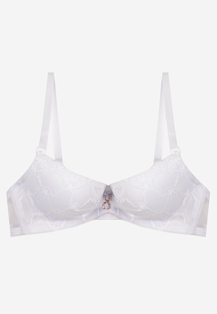 Biały Biustonosz Push Up z Koronką i Metaliczną Ozdobą Norirae