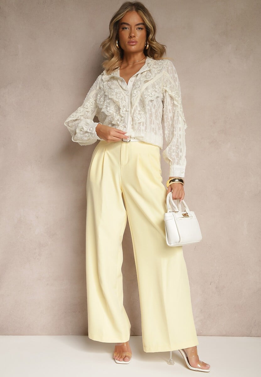 Biała Koronkowa Koszula z Błyszczącą Nitką i Siateczką Navies