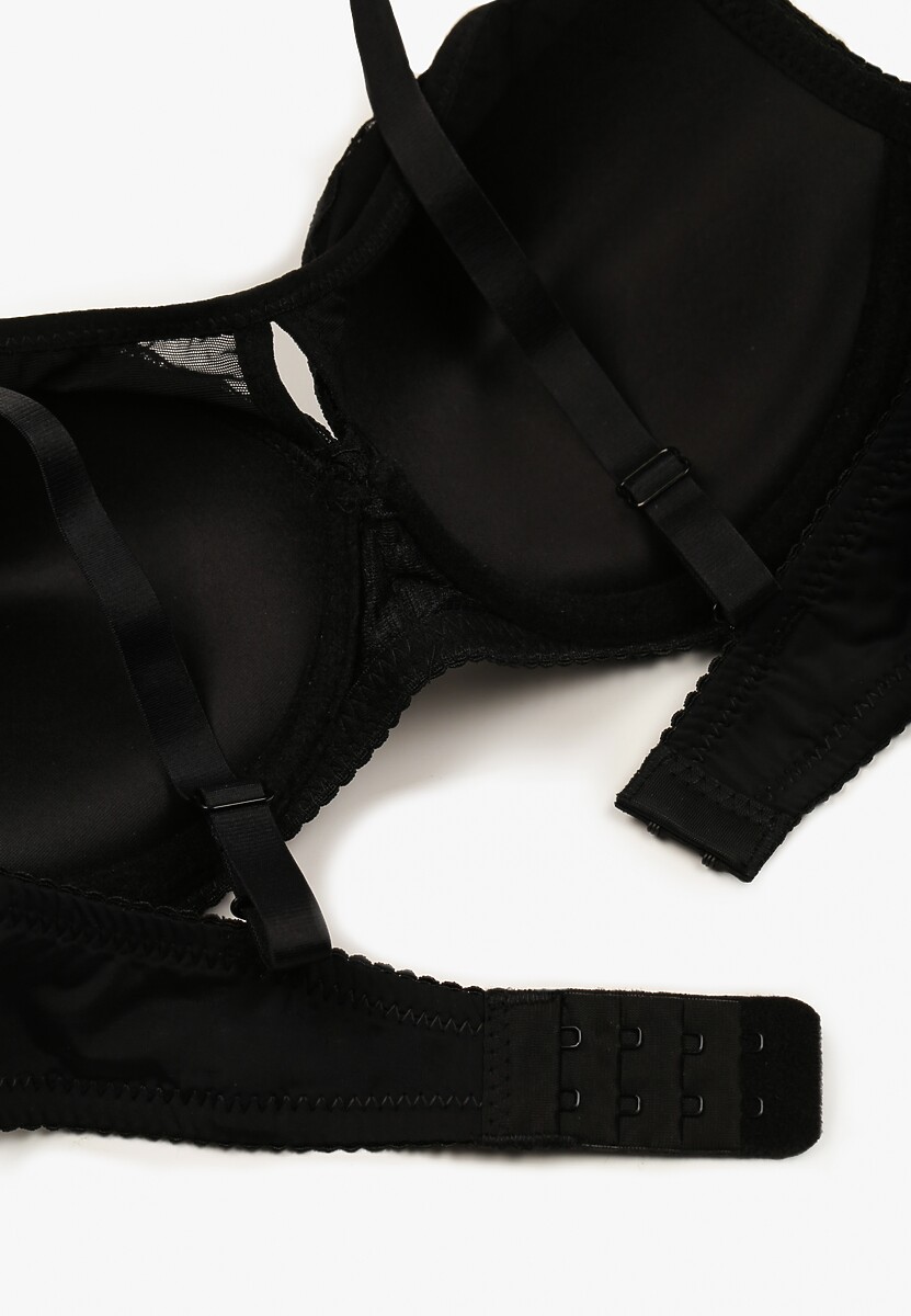 Czarny Koronkowy Biustonosz z Odpinanymi Ramiączkami Revalora