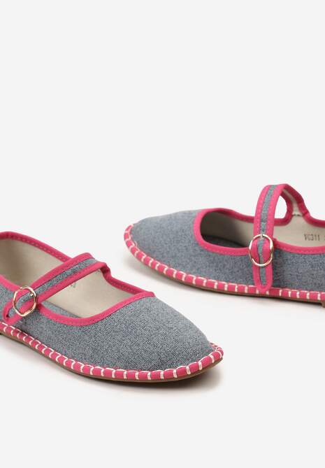 Niebiesko-Fuksjowe Balerinki z Ozdobnym Przeszyciem i Dodatkowym Paskiem Rosawina