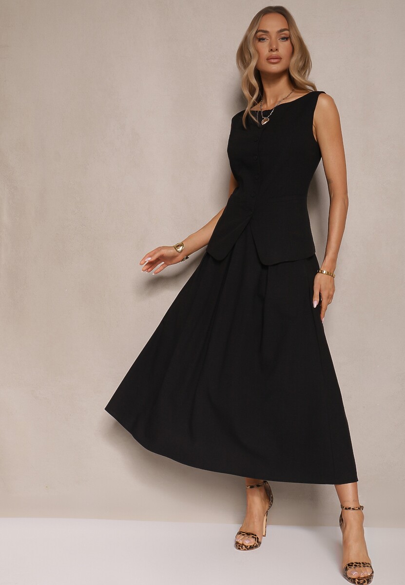 Beżowa Rozkloszowana Spódnica z Bawełną High Waist Katavira