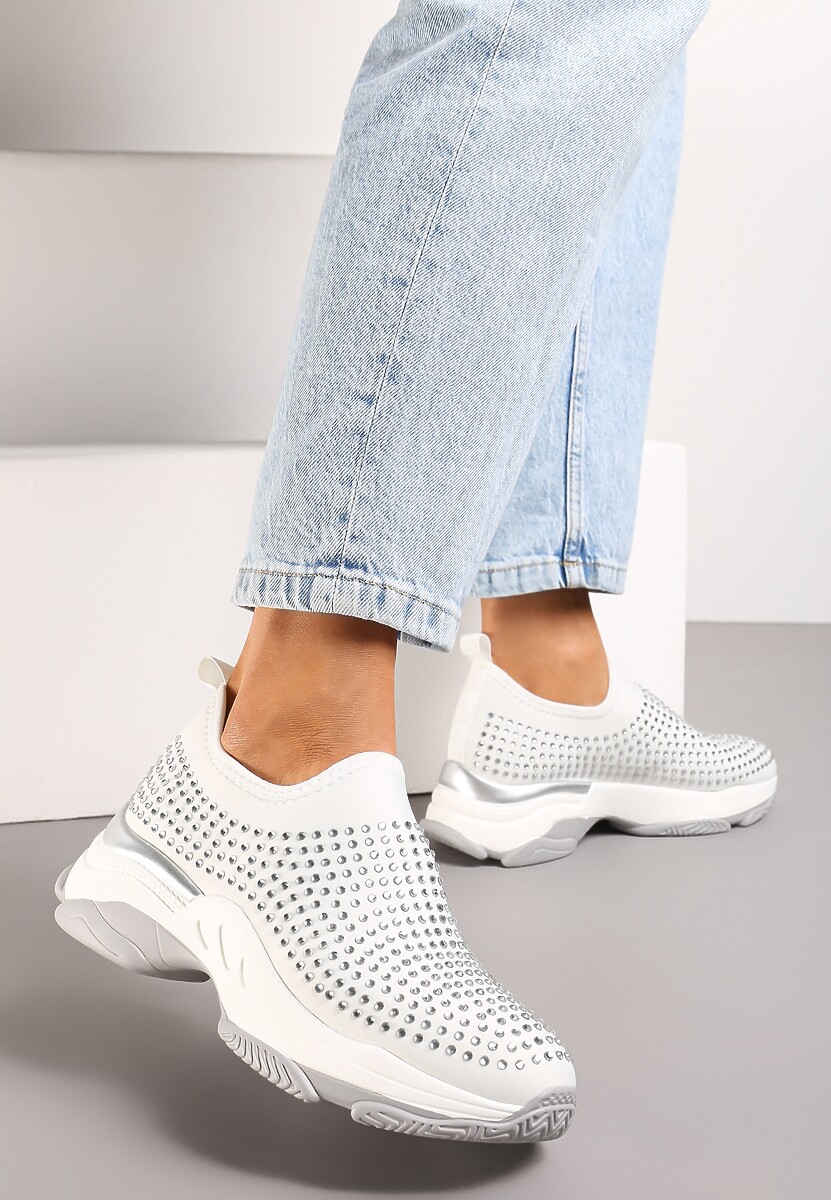 Beżowe Buty Sportowe na Grubej Podeszwie w Cyrkonie Elerene