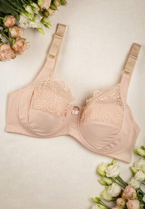 Jasnobeżowy Klasyczny Biustonosz Ozdobiony Koronką Terisa