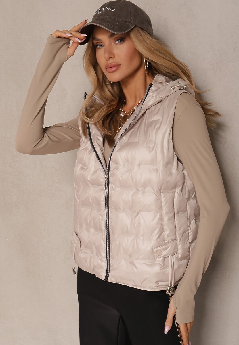 Zielona Pikowana Kamizelka z Kapturem i Ściągaczami Annialia