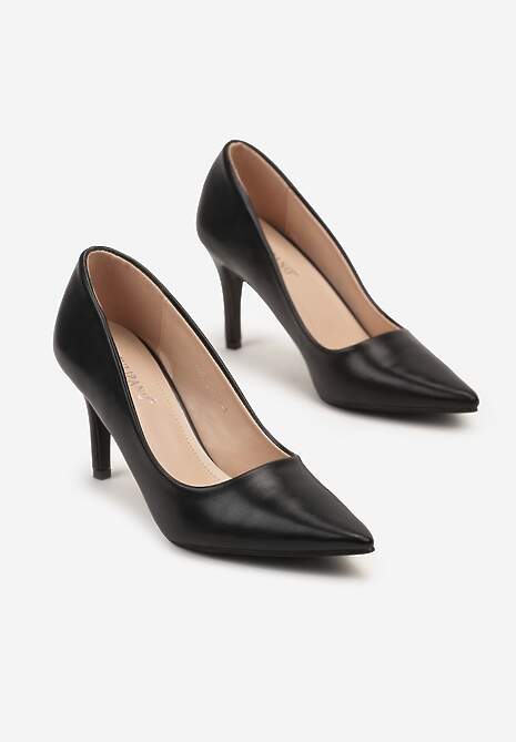 Czarne Szpilki na Obcasie z Noskiem w Szpic Egelia