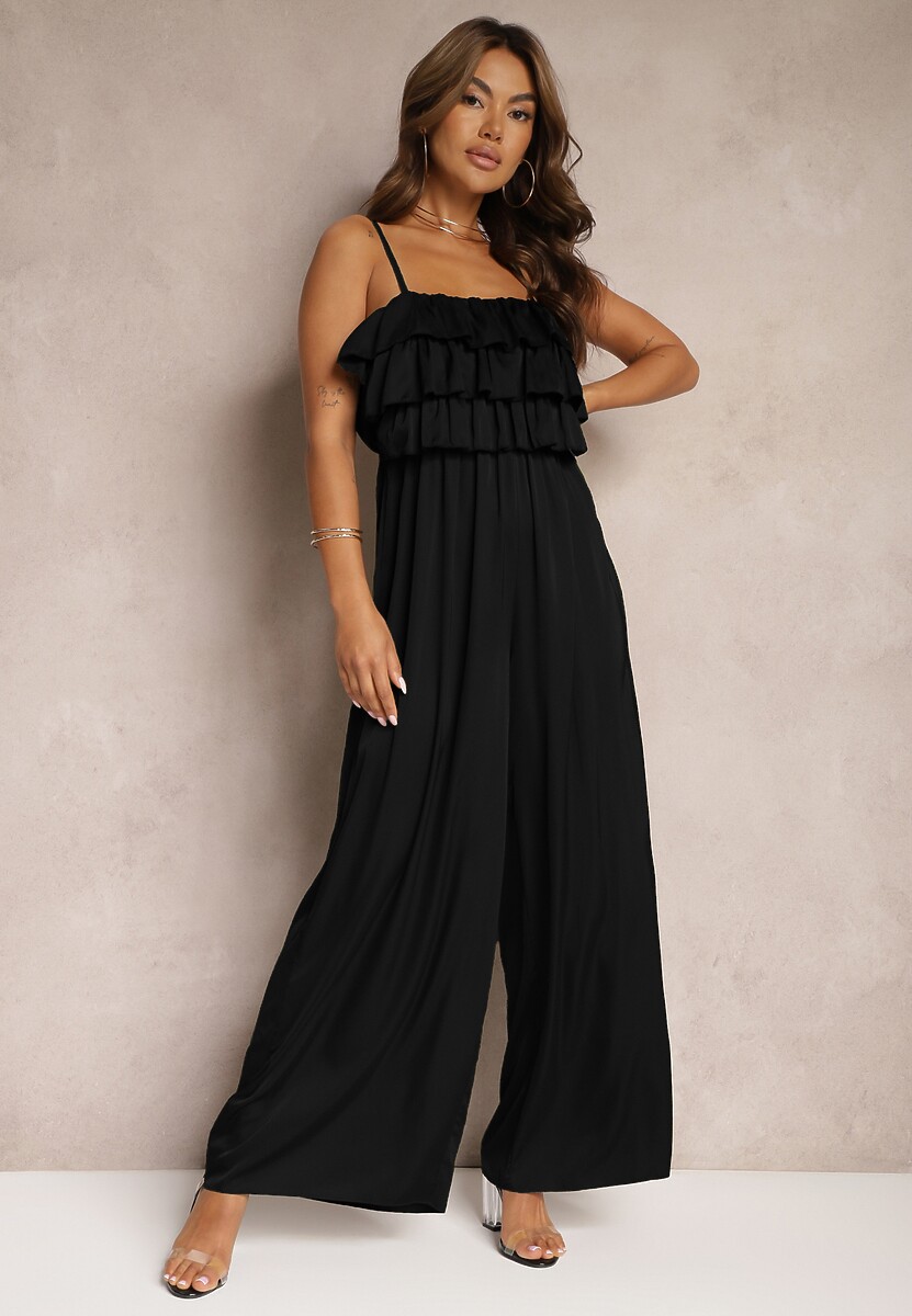 Czerwony Koktajlowy Kombinezon na Ramiączkach z Regulacją i Gumką w Talii Uesvia