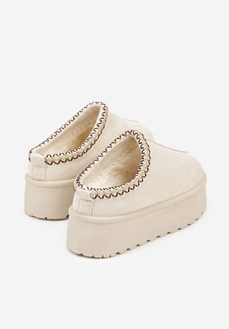 Beżowe Śniegowce na Platformie z Niską Cholewką i Haftowanym Wzorem Zivilae