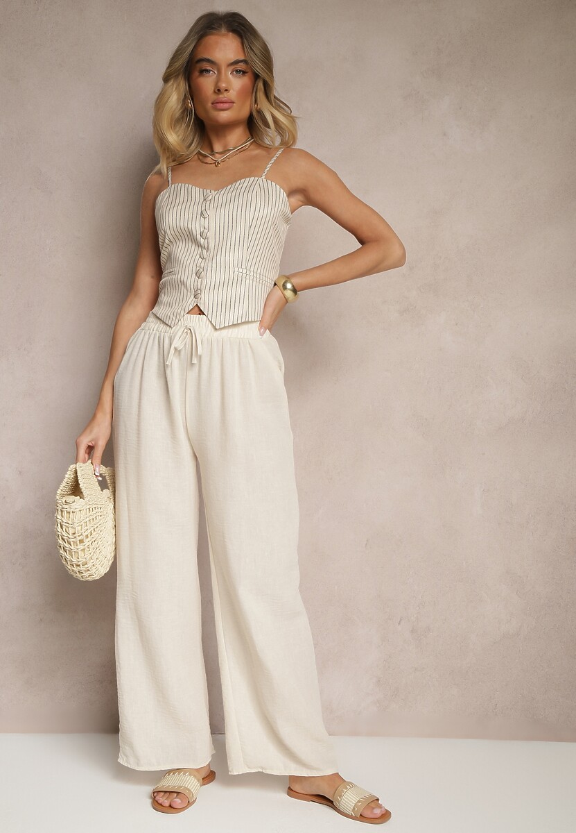 Jasnobeżowe Spodnie o Szerokim Kroju High Waist Edilisea