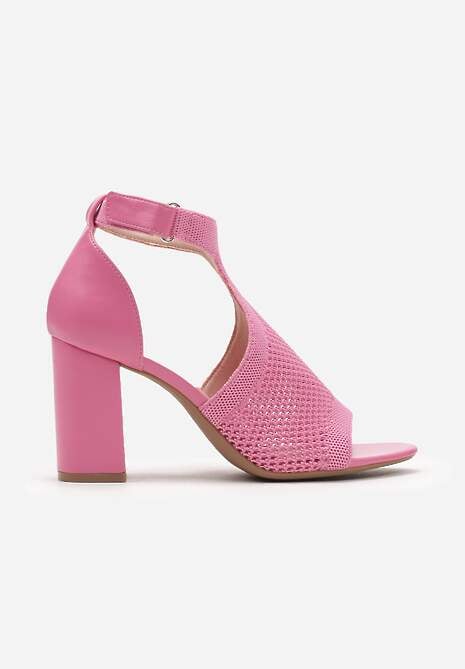 Fuksjowe Sandały na Słupku z Ażurowym Zdobieniem z Zapięciem przy Kostce Qutima