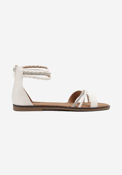 Białe Sandały Ozdobione Plecionymi i Cyrkoniowymi Paskami Irrielle