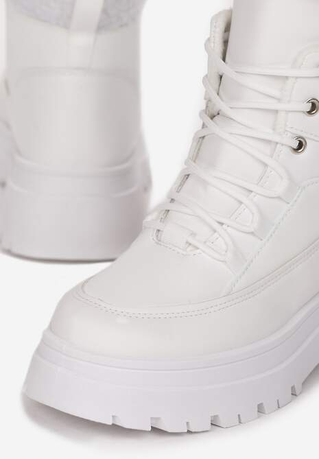 Białe Traperki Sznurowane Trapery Janne