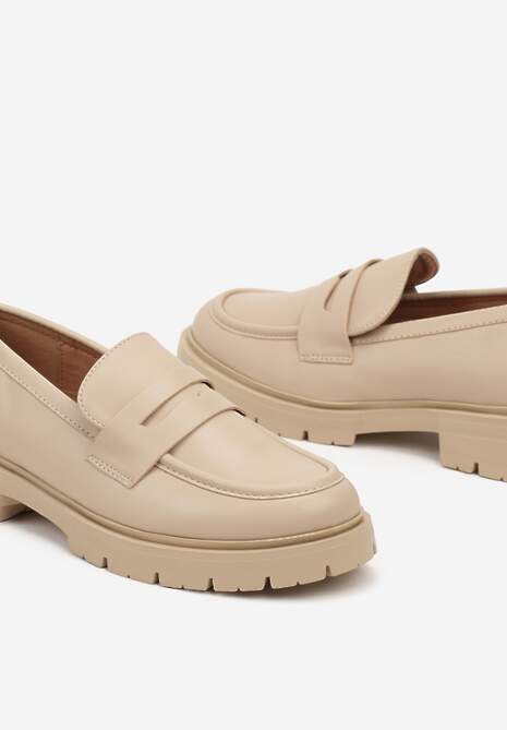 Beżowe Mokasyny na Platformie Ozdobione Paskiem Ilabine