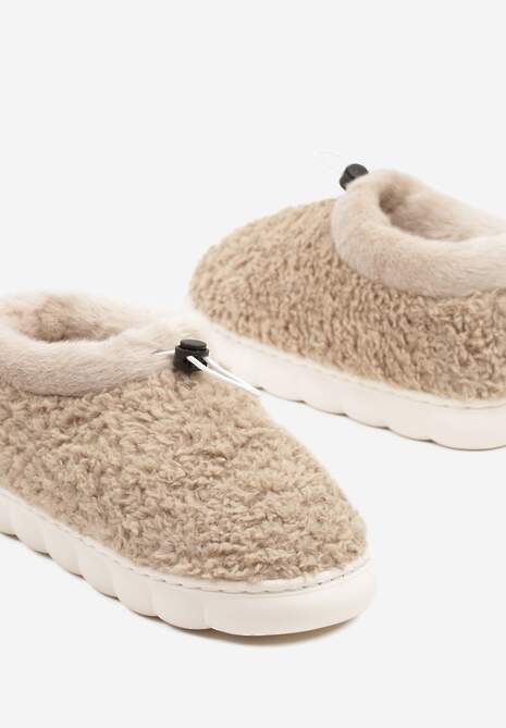 Ciemnobeżowe Kapcie Vices z Futerkiem i Dodatkowym Ściągaczem Calavina